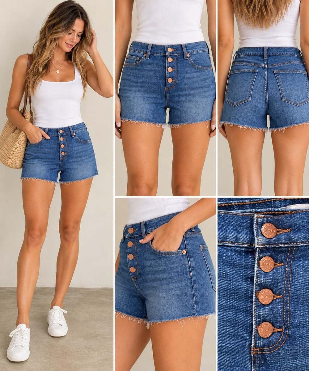 Womens Loft Denim Cut Off Button Front Shorts, Size 28/6 NWT $54.50